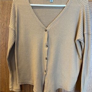 American Eagle Outfitters Camel Waffle-Knit V-Neck Button Cardigan Size XS